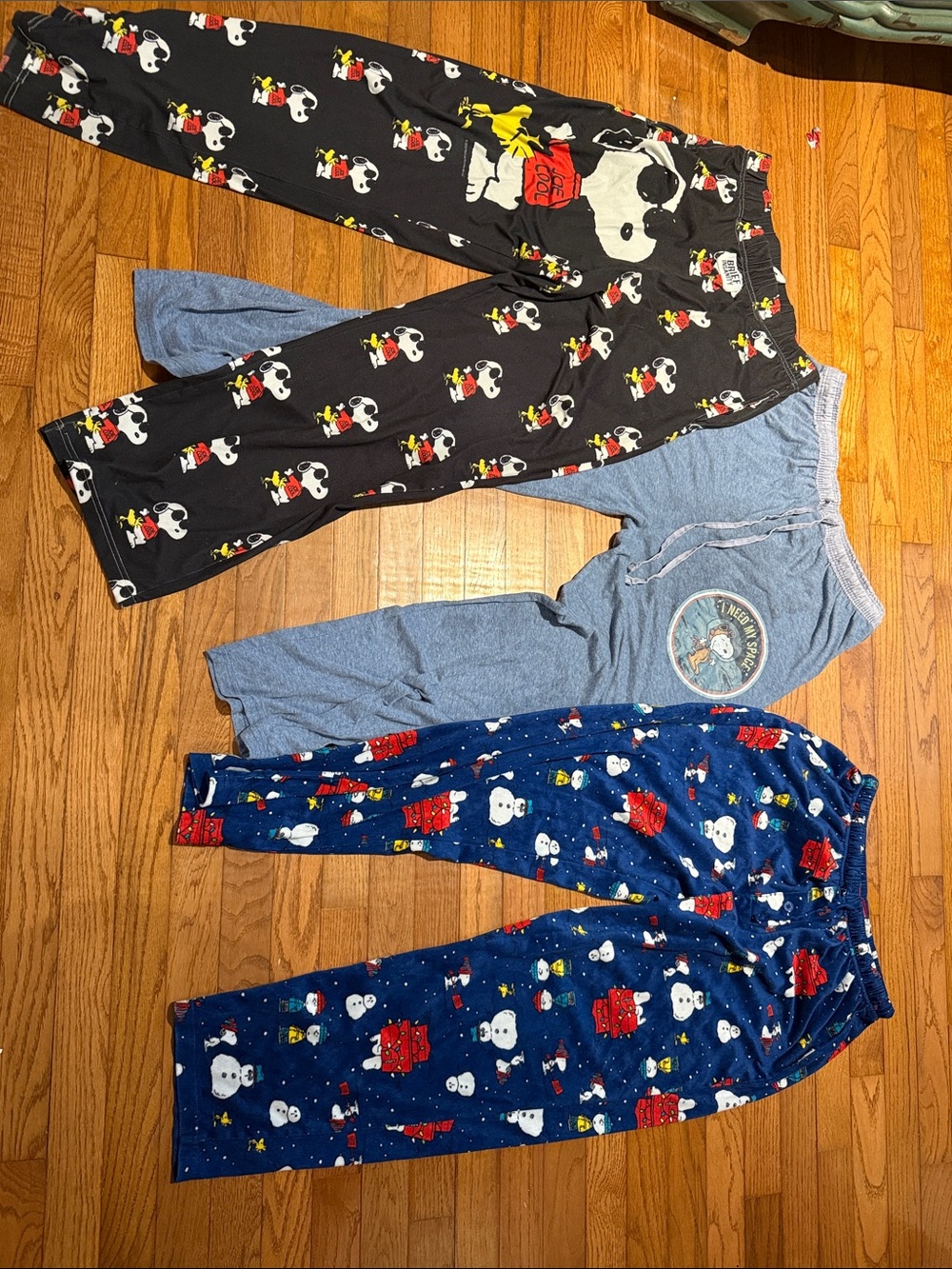 Snoopy Print Men’s Pajama Pants - Black & Blue